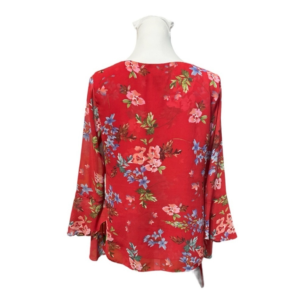 Cabi 3590 Devoted Blouse Red Floral Bell Sleeve Size S - Picture 4 of 9